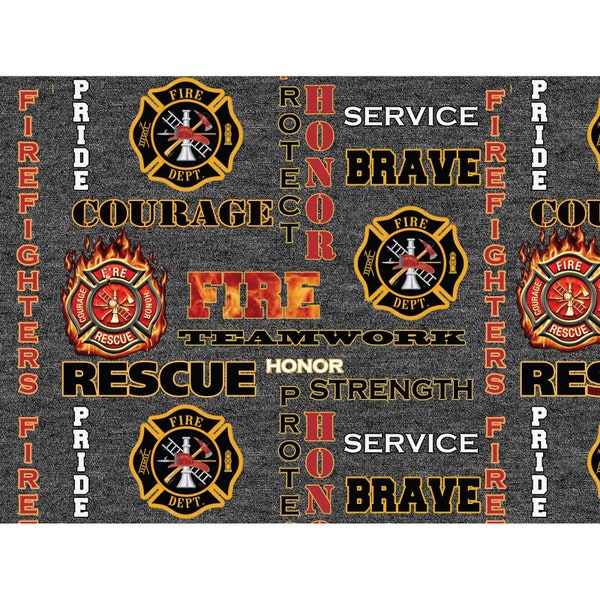 Firefighters Black Heather Logo 1181-FF by Sykel Enterprise 100% Cotton Fabric **ALMOST GONE**