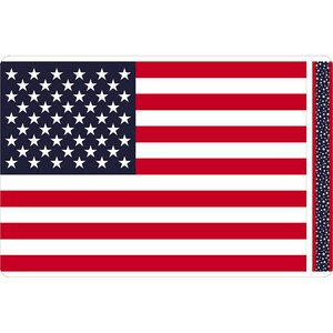 May include: A red, white, and blue American flag with a blue field of 50 white stars. The flag is on a white background.