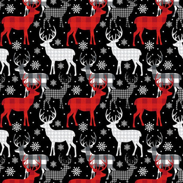 It's Snow Wonder Gingham Deer Black/Red/Gray 2700-99 by Blank Quilting 100% Cotton Fabric Yardage