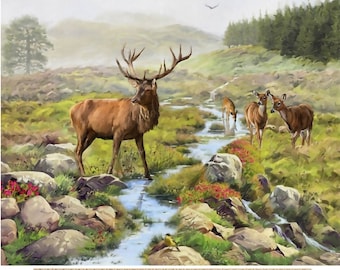 Beauty in Nature Stag Panel AL-4086-1C-1 by Four Seasons 100% Cotton Fabric Panel