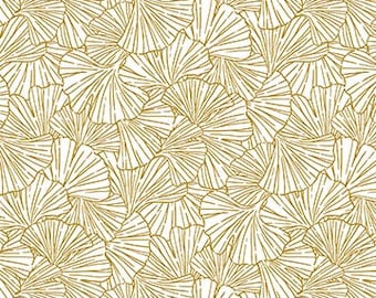 Shimmer Ginkgo Garden Leaf Canopy Eggshell/Gold 26856M-10 by Northcott 100% Cotton Quilting Fabric Yardage
