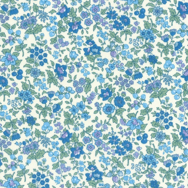 Bolt End Floral Blue Lawn 40739-70 by Lecian Fabrics 100% Cotton Fabric Yardage