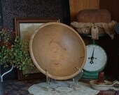 Primitive Farmhouse Rimmed Wood Butter Bowl, Rustic Country Turned Dough Bowl, 10 1 2 x 10