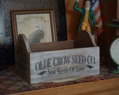 Primitive Farmhouse Wood Flower Seed Planter Storage Container, Hearts Crows Country Box