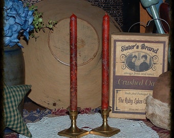 5 Primitive Rustic Grubby Red Pencil Taper Scented Candles, Country Farmhouse Grungy Candles, Candle Holders Candle Sticks