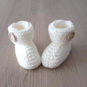 Chaussons bébé chaussons bébé laine laine OEKO-TEX tricot fait main cadeau naissance layette prématuré , Ecru