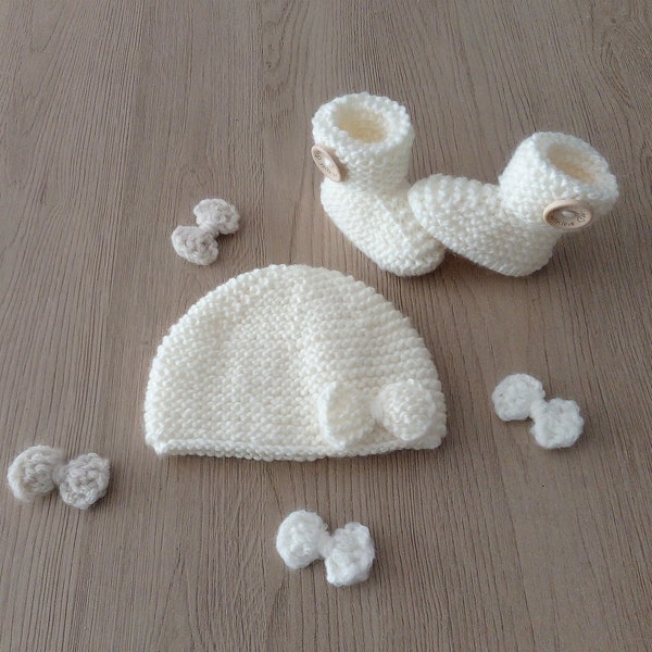 bonnet bébé / chaussons bébé /chaussons bébé laine / laine OEKO-TEX / tricoté main / layette /cadeau naissance,