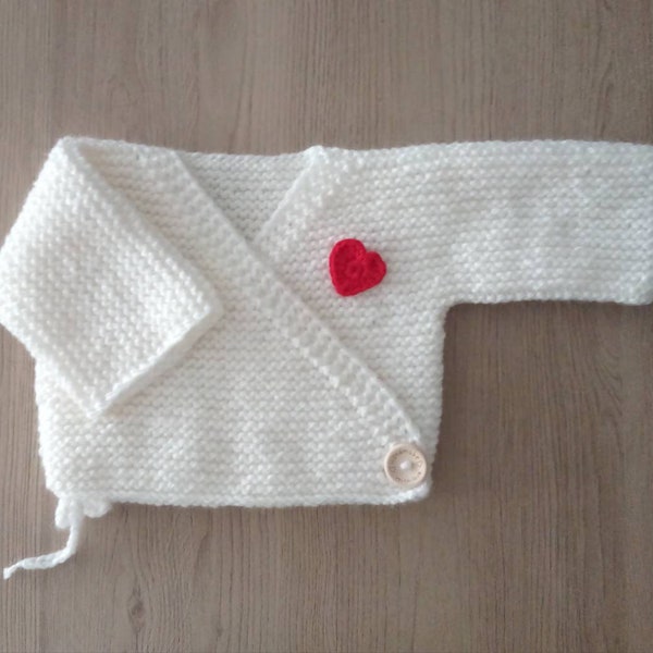 Brassière bébé, gilet bébé, laine label OEKO-TEX, cache cœur bébé, brassière laine, layette