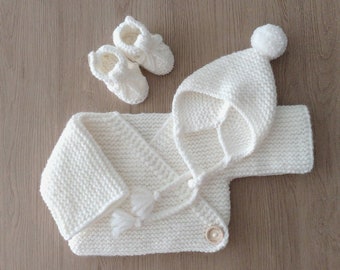 Ensemble brassière laine mérinos bébé , bonnet bébé , chaussons bébé , coffret naissance , chaussons bébé , label OEKO TEX