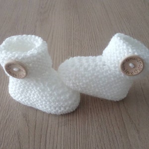 Chaussons bébé chaussons bébé laine laine OEKO-TEX tricot fait main cadeau naissance layette prématuré , Blanc