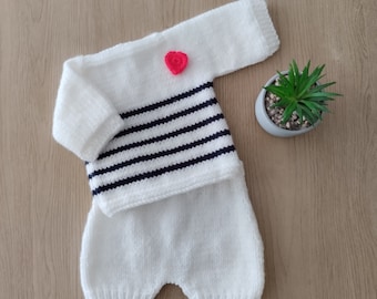 Baby sailor set, baby sailor sweater, baby hat, baby slippers, baby sailor top, birth box, birth gift