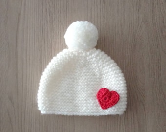 Bonnet bébé, bonnet bébé laine , bonnet cœur bébé, cadeau noël, cadeau naissance, bonnet tricot