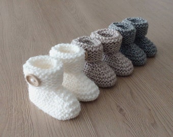 Botinhas ecológicas para bebé OEKO-TEX lã tricotada à mão presente de nascimento enxoval prematuro, fabricado em França