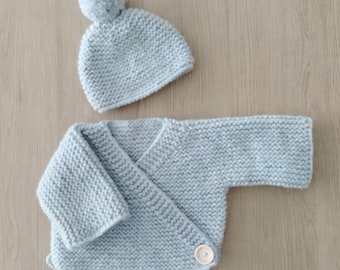 Brassiere bébé , bonnet bébé , laine OEKO TEX , fait main , cadeau naissance , coffret naissance , tricot bébé