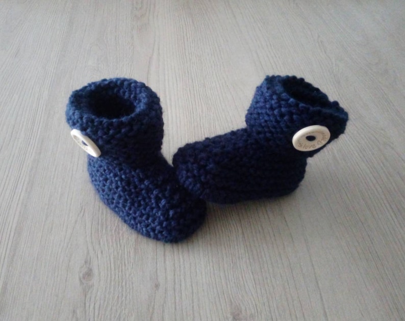 Chaussons bébé chaussons bébé laine laine OEKO-TEX tricot fait main cadeau naissance layette prématuré , Bleu marine
