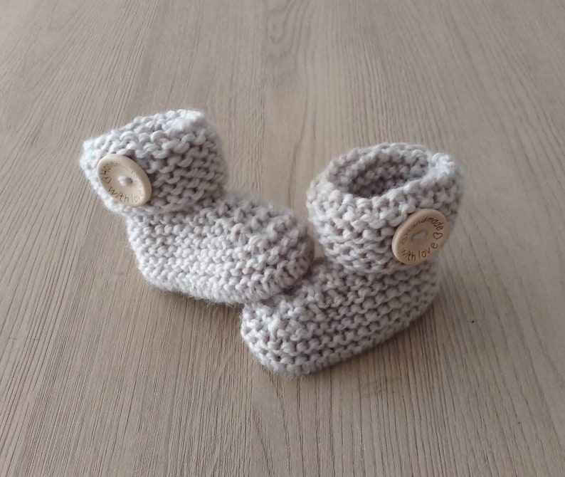 Chaussons bébé chaussons bébé laine laine OEKO-TEX tricot fait main cadeau naissance layette prématuré , Taupe