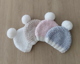 Bonnet bébé / bonnet laine bébé / bonnet pompon bébé / bonnet made in France / fait main /