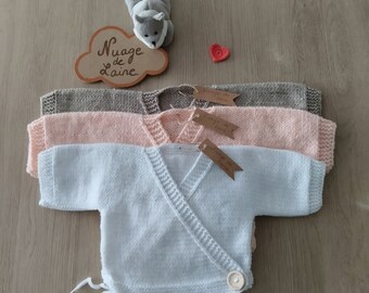 Brassière bébé  brassière cache-coeur tricot laine layette cadeau naissance gilet bébé veste bébé