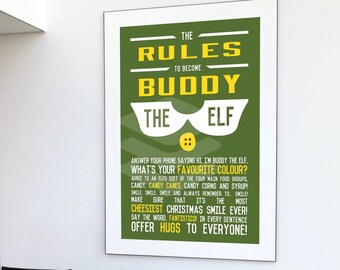 Las reglas para convertirse en Buddy The El, cartel de pared imprimible, descarga digital instantánea, habitación para niños o carteles de habitaciones