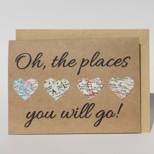 Oh, the places you go Card - Afstudeerkaart - Vintage kaart - Reiskaart - Kaartharten - Kaartkaart - Kraftkaart