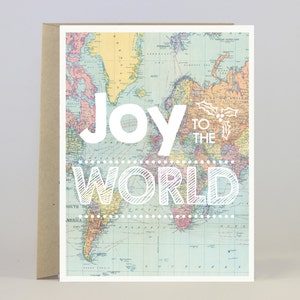 Tarjeta de Navidad "Alegría al Mundo" - Juego de tarjetas navideñas - Juego de tarjetas festivas - Tarjeta de mapa - Tarjeta de distancia - Papelería de viaje