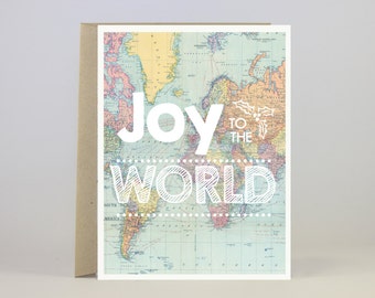 Joy to the World Xmas Card - Christmas Card Set - Holiday Card Set - Map Card - Distance Card - Travel Stationery