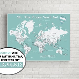 Personalized World Push Pin Map Print Only , Travel Map, Map Poster, Travel Board, Wedding Anniversary Gift World-011 image 1