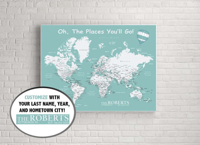 Personalized World Push Pin Map Print Only , Travel Map, Map Poster, Travel Board, Wedding Anniversary Gift World-011 image 1