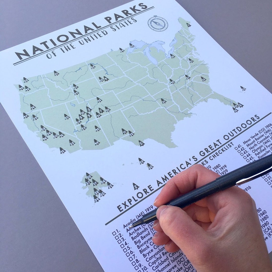 63 National Parks Push Pin Map Of The United States Usa Etsy