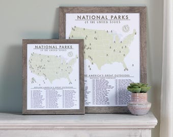 US National Parks Push Pin Map with Frame & 50 Push Pins, Road Trip Map, Travel Map, Push Pin Map, Travel Board, Anniversary, Christmas Gift