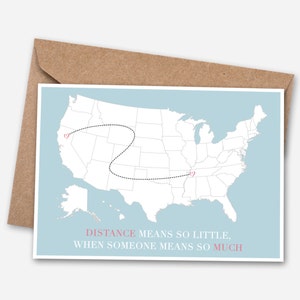Tu me manques - carte interurbaine, d'un état à l'autre, carte de voyage, carte d'amour, carte des États-Unis, carte personnalisée, carte vierge, carte des États-Unis-002