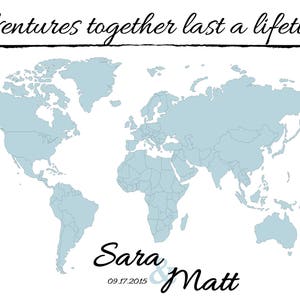 Wedding Guestbook World Map Print With Names &amp; Date, Personalized ...