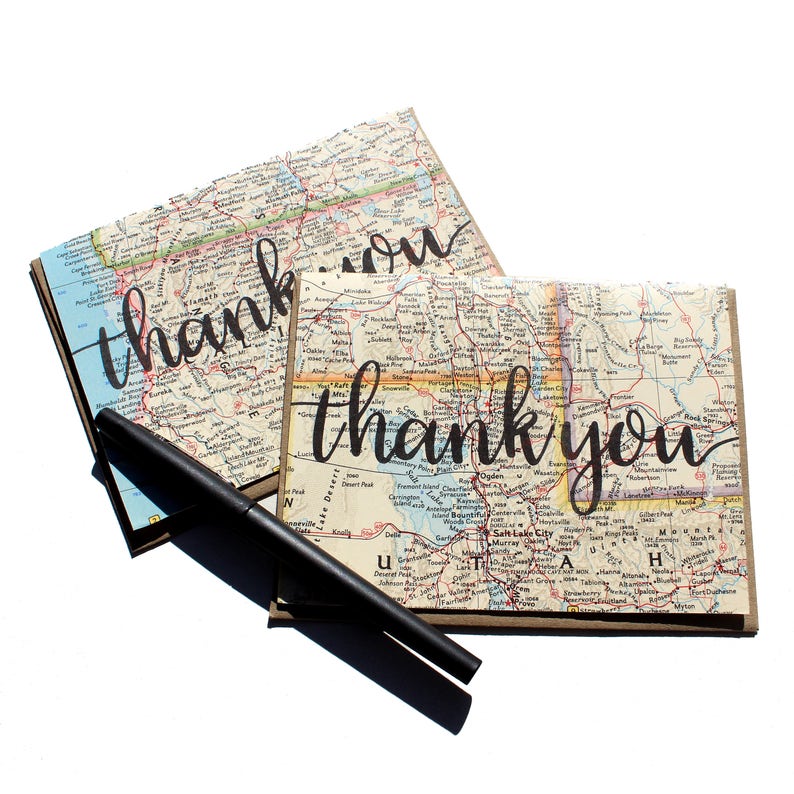 Vintage Map Card VM-012 Wedding Thank You Travel Card Wanderlust Calligraphy Map Thank You Thank You Card World Map Card