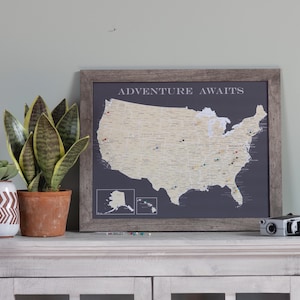 Customizable USA Framed Travel Map w/ 50 Push Pins | Push Pin Travel Map | Road Trip Map | Travel Board | Wedding Gift | Outdoors