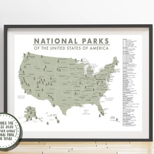 Detailed 63 National Parks Map of the United States Parks Checklist American National Parks Outdoor Map Hiking Map Adventure Map image 1