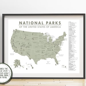 Detailed 63 National Parks Map of the United States Parks Checklist American National Parks Outdoor Map Hiking Map Adventure Map image 1