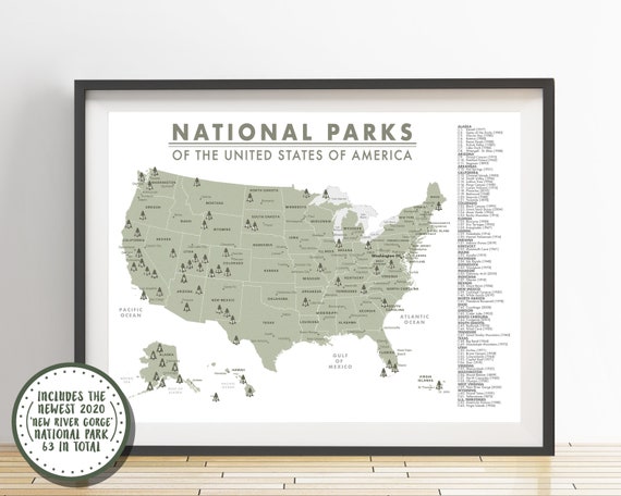 National Park Map 2020 Detailed 63 National Parks Map Of The United States Parks | Etsy Ireland
