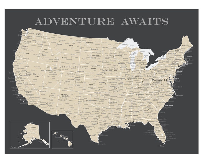 Detailed USA Push Pin Map Print Only, Highly Detailed Pin Map, Travel Map, Travel Board, Map Poster, Wedding Anniversary Gift USA-015 image 2