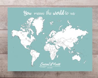 Wedding Guestbook World Map Print with Names & Date, Personalized Travel Map, Map Poster, Wedding - Anniversary Gift, Wedding Book Sign