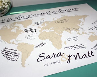 Wedding Guestbook World Map Print with Names & Date, Personalized Travel Map, Map Poster, Wedding - Anniversary Gift, Wedding Book Sign