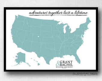 Wedding Guestbook USA States Map Print with Names & Date, Personalized Travel Map, Map Poster, Wedding - Anniversary Gift, Wedding Book Sign