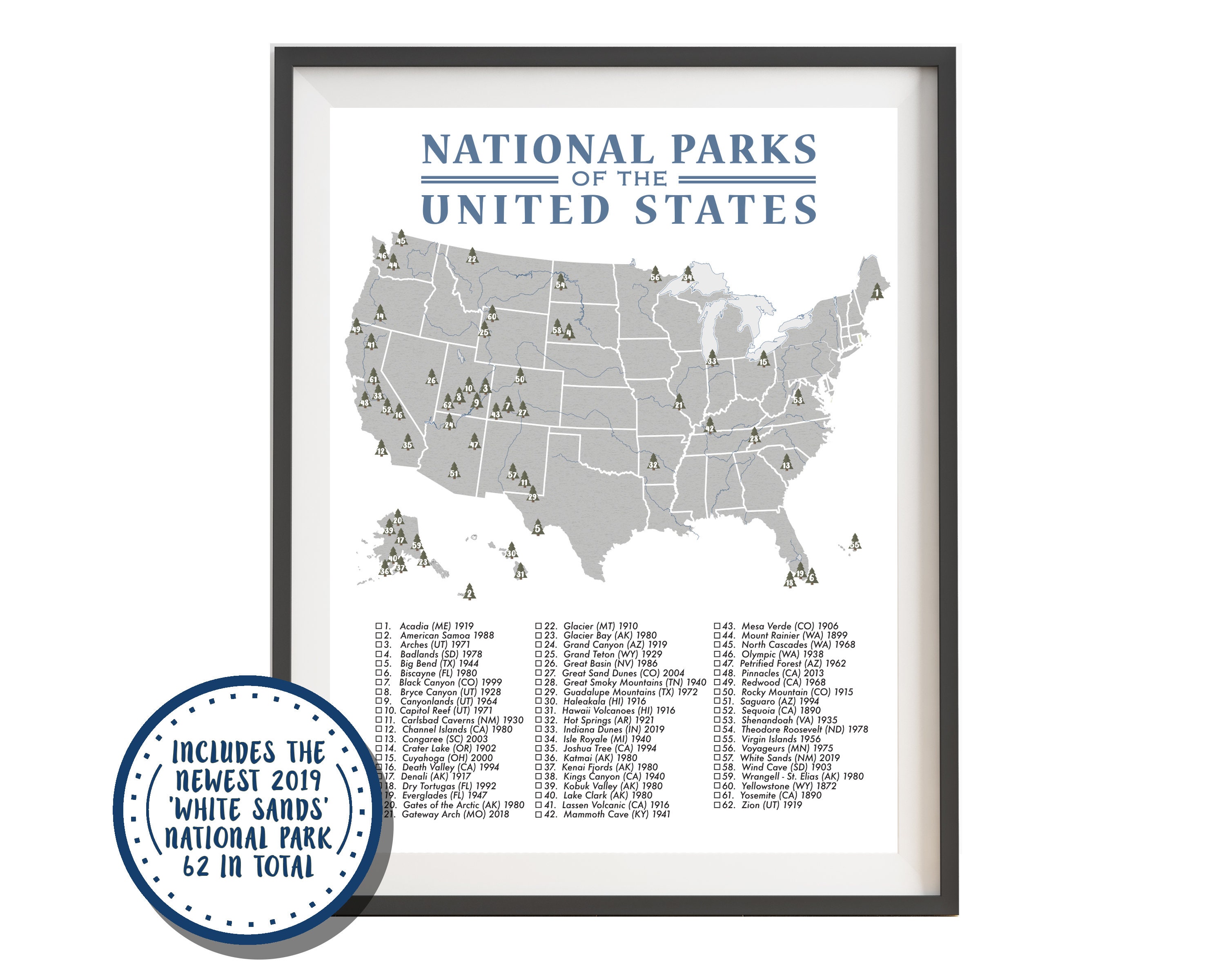 62 National Parks Map National Parks Map Of The United States Parks Checklist | Etsy Ireland