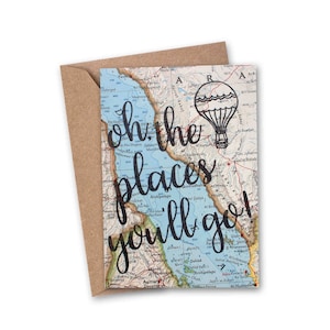 Oh The Places You'll Go vintage kaartkaart || Afstudeerkaart - Gefeliciteerdkaart - Liefdeskaart - College Grad - Cadeau voor reiziger - VM-013