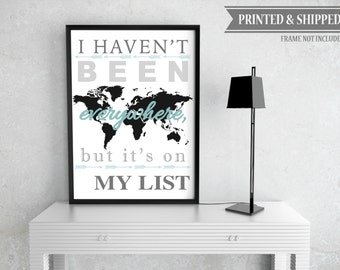 World Map Travel Quote Print, Travel Poster, World Map Poster, World Map Art - #Quote-001