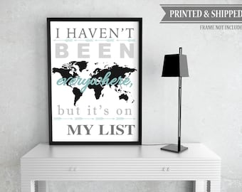Wereldkaart reiscitaat print, reisposter, wereldkaart poster, wereldkaart kunst - #Quote-001