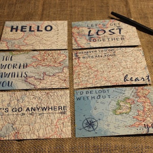 Vintage Map Notecards with Inspirational Quote -  Map Postcard Set - Map Stationery