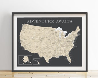 Detailed USA Push Pin Map (Print Only), Highly Detailed Pin Map, Travel Map, Travel Board, Map Poster, Wedding - Anniversary Gift  #USA-015