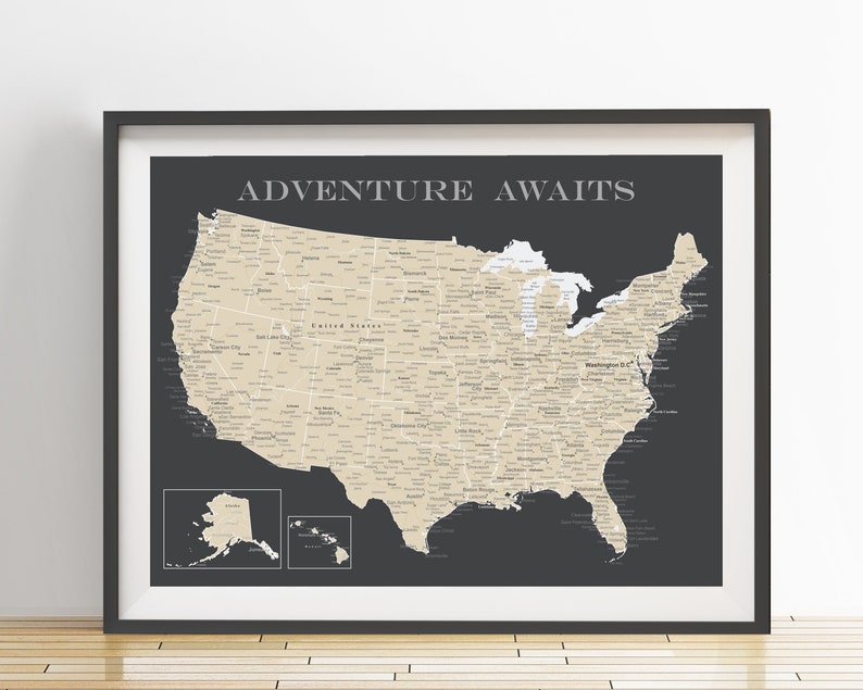 Detailed USA Push Pin Map Print Only, Highly Detailed Pin Map, Travel Map, Travel Board, Map Poster, Wedding Anniversary Gift USA-015 image 1