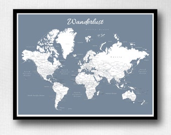 World Push Pin Map (Print Only) , Travel Map, Map Poster, Travel Board, Wedding - Anniversary Gift  #World-005