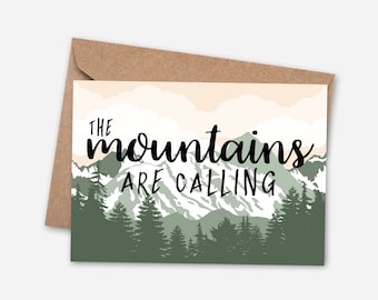 las montañas están llamando tarjeta, tarjeta motivacional, tarjeta de viaje, tarjeta de amor, tarjeta de tipografía, tarjeta Wanderlust, tarjeta de aventura, en blanco